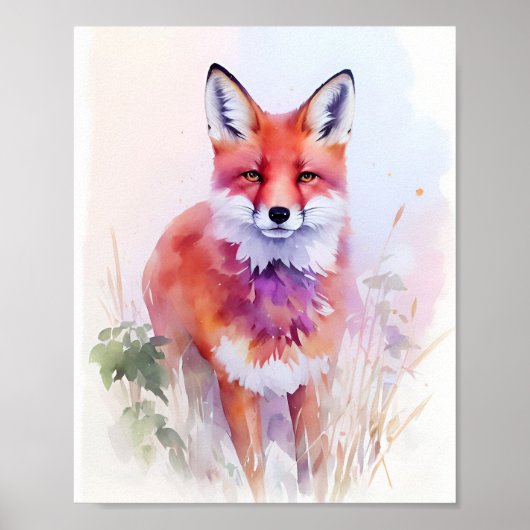 Fox Watercolor Portrait 2 Postkarte Poster (Vorne)