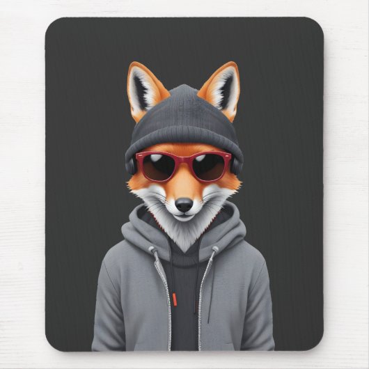 Fox Wearing Hoodie Funny Coole Tierart Mousepad (Vorne)