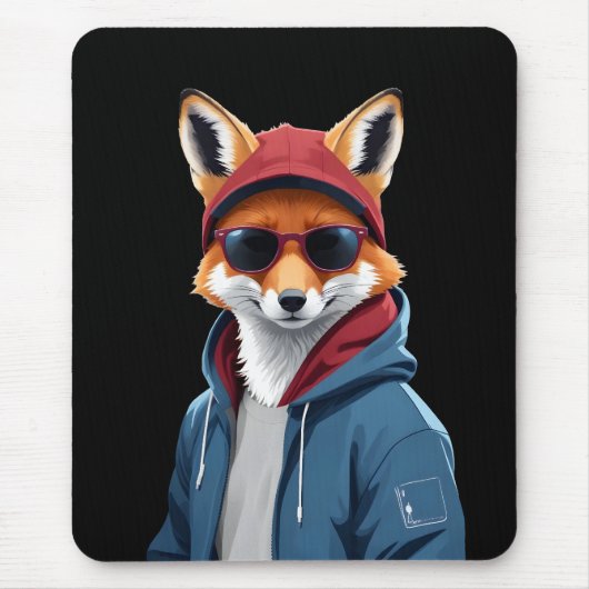 Fox Wearing Hoodie Funny Coole Tierart Mousepad (Vorne)
