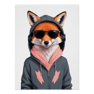 Fox Wearing Hoodie Funny Coole Tierart Poster