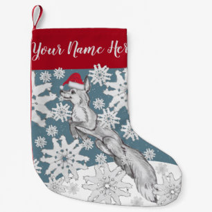 Fox, Weihnachtsmannmütze, Schneeflocken Blauer Wi Kleiner Weihnachtsstrumpf
