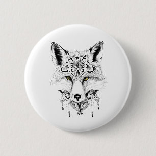 Fox Wild Animal Nature Illustration Art Tattoo Button