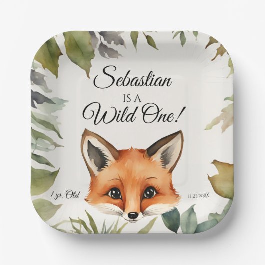 Fox Wild One Woodland Animal Birthday Party Pappteller (Vorderseite)