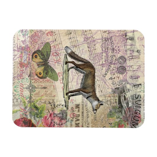 Fox Wildlife Collage Vintag Illustration Magnet (Horizontal)