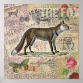 Fox Wildlife Collage Vintag Illustration Poster (Vorne)
