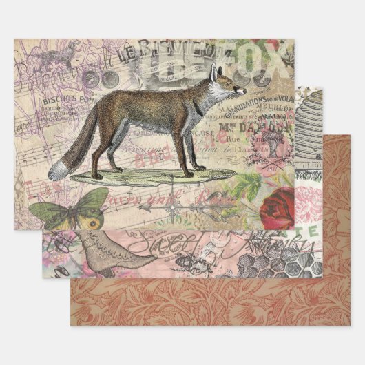 Fox Wildlife Vintag Animal Illustration Geschenkpapier Set (Set)