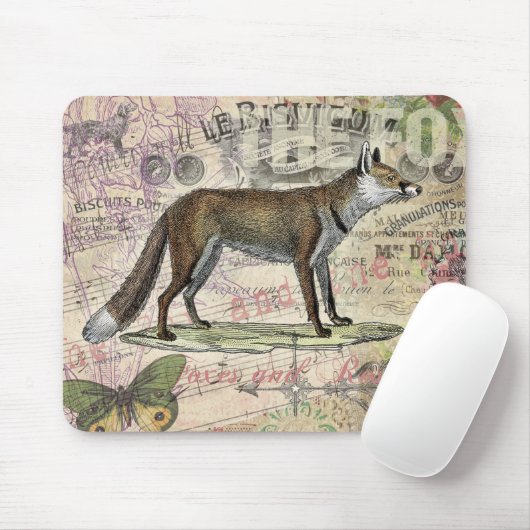 Fox Wildlife Vintag Animal Illustration Mousepad (Mit Mouse)