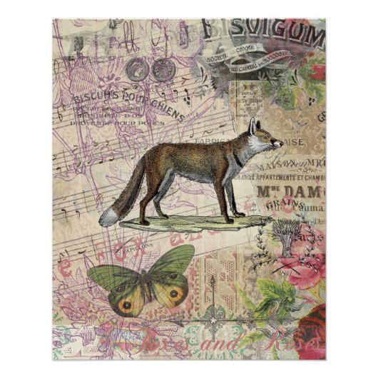 Fox Wildlife Vintag Animal Illustration Poster (Vorderseite)