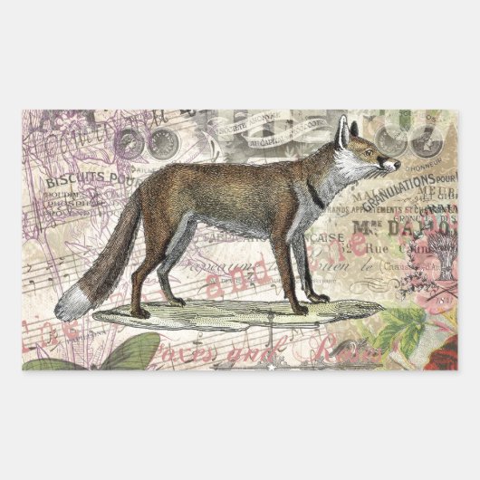 Fox Wildlife Vintag Animal Illustration Rechteckiger Aufkleber (Vorderseite)