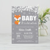 Fox Winter Baby Shower Snowflake Einladung (Stehend Vorderseite)