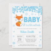 Fox Winter Blue Boy Baby Showflake Einladung (Vorderseite)