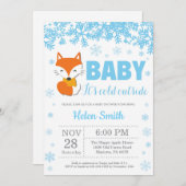 Fox Winter Blue Boy Baby Showflake Einladung (Vorne/Hinten)