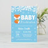 Fox Winter Blue Boy Baby Showflake Einladung (Stehend Vorderseite)
