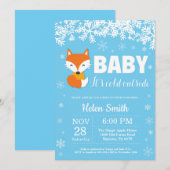 Fox Winter Blue Boy Baby Showflake Einladung (Vorne/Hinten)