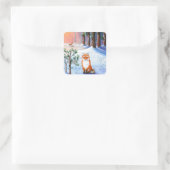 Fox Winter Cartoon Creationarts Quadratischer Aufkleber (Tasche)