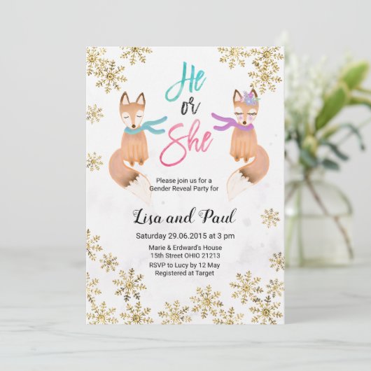 Fox Winter Gold Einladung (Stehend Vorderseite)