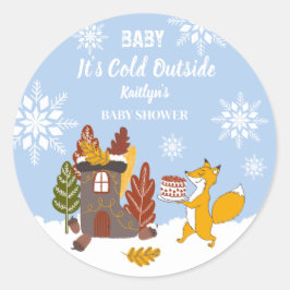 Fox Winter Snowflakes Baby Duschgeschenk Runder Aufkleber