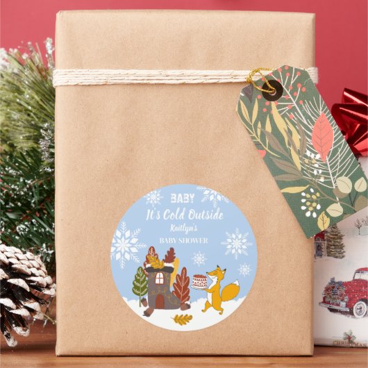 Fox Winter Snowflakes Baby Duschgeschenk Runder Aufkleber (Feiertag)