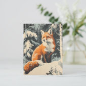 Fox Winter Vintag Postkarte (Stehend Vorderseite)