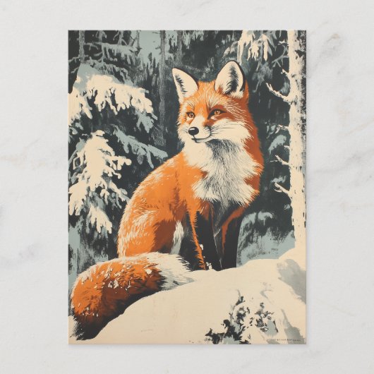 Fox Winter Vintag Postkarte (Vorderseite)