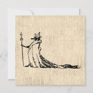 Fox with Crown Antique Illustration Vintag Art Feiertagskarte