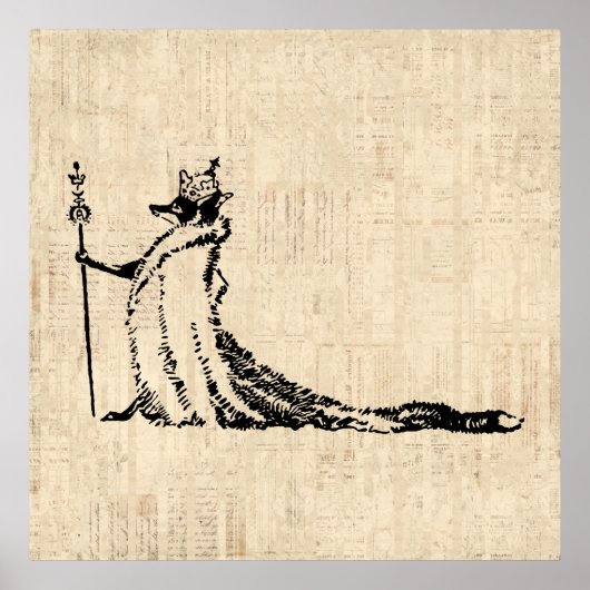 Fox with Crown Antique Illustration Vintag Art Poster (Vorne)