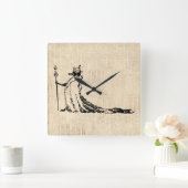 Fox with Crown Antique Illustration Vintag Art Quadratische Wanduhr (Zuhause)