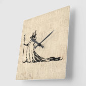 Fox with Crown Antique Illustration Vintag Art Quadratische Wanduhr (Winkel)