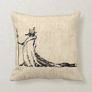 Fox with Crown Antique Illustration Vintage Kunst Kissen