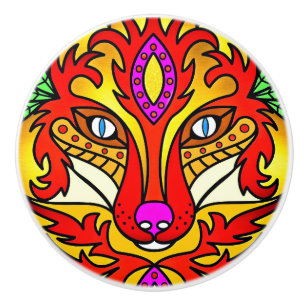 Fox wolf boho abstrakte Kunst rot lila Keramikknauf