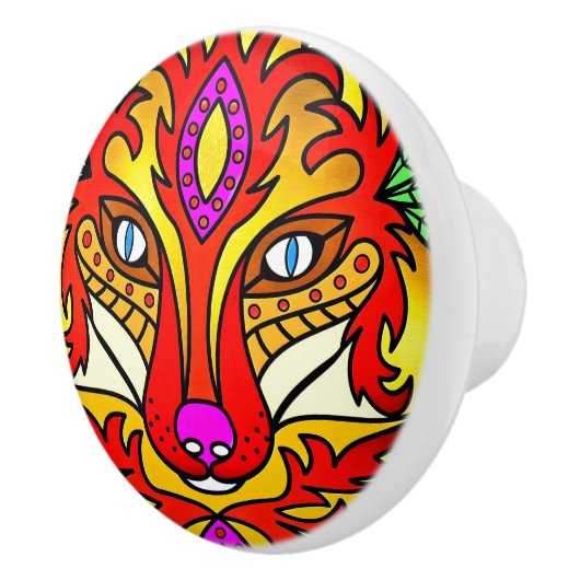 Fox wolf boho abstrakte Kunst rot lila Keramikknauf (Rechts)