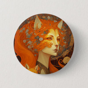 Fox Woman Fantasy Art Button