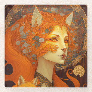 Fox Woman Fantasy Art Glasuntersetzer