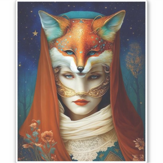 Fox Woman Surreal Fantasy Art Aufkleber (Vorderseite)