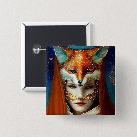 Fox Woman Surreal Fantasy Art Button (Vorne & Hinten)