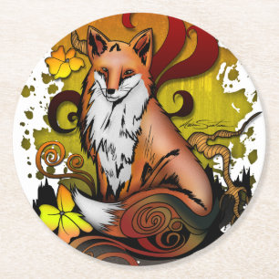 Fox Woodland Achterbahn-Set in gemütlicher Herbst- Runder Pappuntersetzer