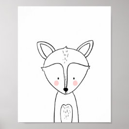 Fox Woodland Animal Kinderzimmer Wall Art Monochro Poster