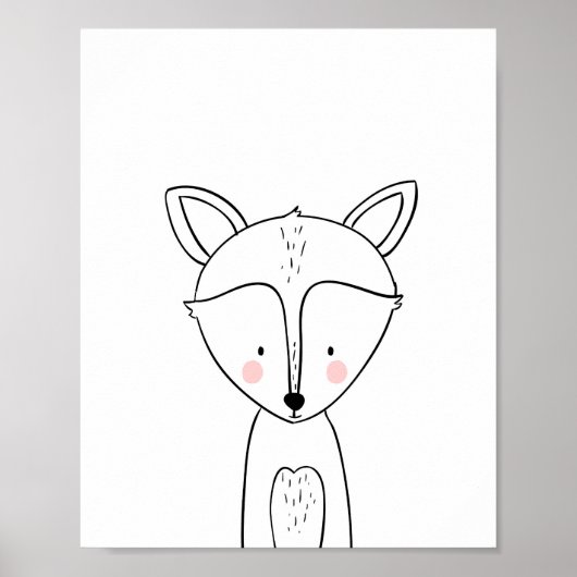 Fox Woodland Animal Kinderzimmer Wall Art Monochro Poster (Vorne)