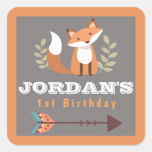 Fox Woodland Critters Forest Boho Bohemisch BOYS Quadratischer Aufkleber