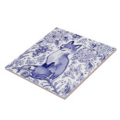 Fox Woodland Floral Blue Folk Nordic Zeichnend  Fliese (Seite)