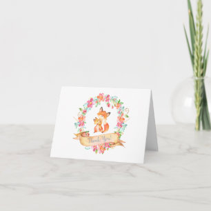 Fox Woodland Mama Baby Floral Wreath Vielen Dank Dankeskarte