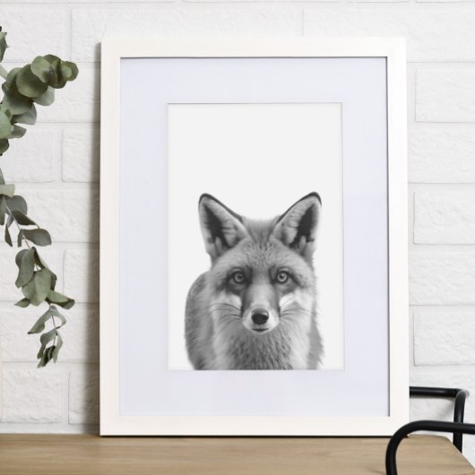 Fox Woodland Modernes Portrait Schwarz-weiß Poster