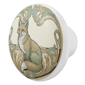 Fox Woodland Sage Green & Gold Art Deco Nouveau Keramikknauf (Rechts)