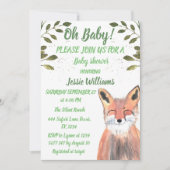 Fox Woodland Tiere Grüne Rustikale Kinderdusche Einladung (Vorderseite)