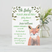 Fox Woodland Tiere Grüne Rustikale Kinderdusche Einladung (Stehend Vorderseite)