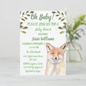 Fox Woodland Tiere Grüne Rustikale Kinderdusche Einladung (Stehend Vorderseite)