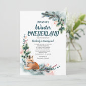 Fox Woodland Winter Onederland Baby Birthday Party Einladung (Stehend Vorderseite)