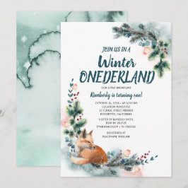 Fox Woodland Winter Onederland Baby Birthday Party Einladung