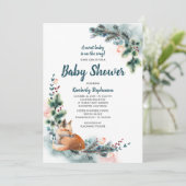 Fox Woodland Winter Wonderland Baby Dusche Einladung (Stehend Vorderseite)