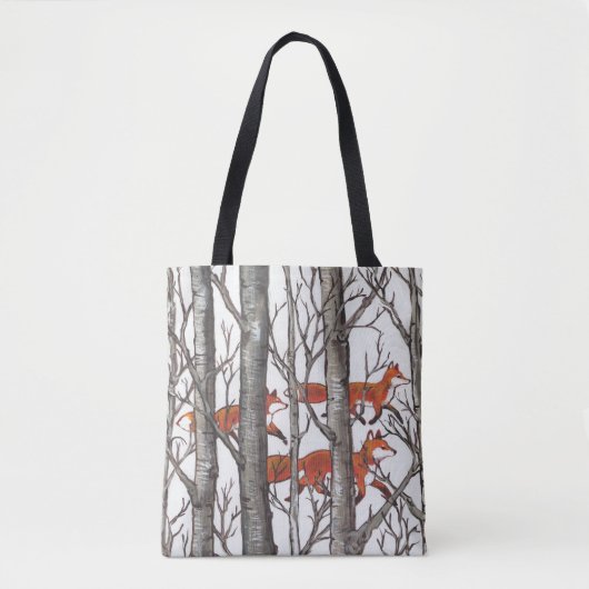 Fox Woods Wildlife Nature Trees Snow Gray Art Tasche (Vorderseite)